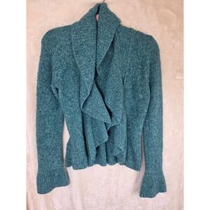 Victoria Secret Moda International Teal Boucle Wool Blend Ruffle Peplum Cardigan